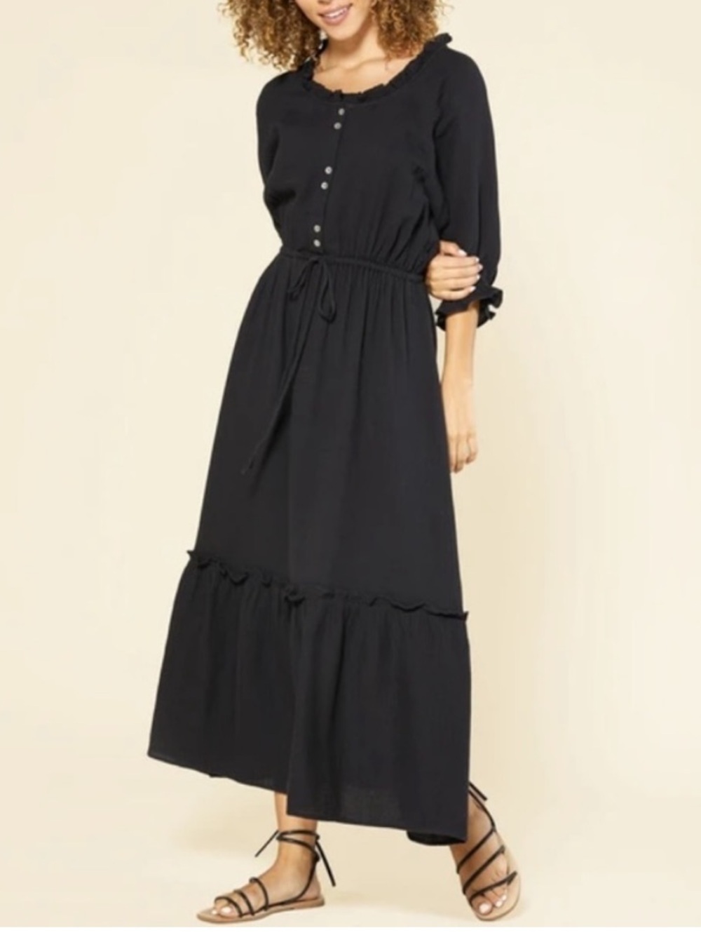NWT Outerknown Odyssey Gauzy Cotton Midi Dress Black Boho Sz XS
